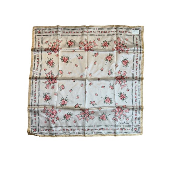 Royal‎ Doulton Floral Handkerchief Ivory Pink Roses Leaves Print Vintage Elegant - Picture 2 of 5